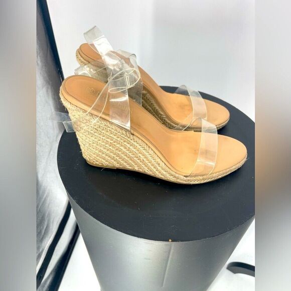 Espadrilles Sandals woman's tan and clear‎ size 9/12 - Picture 1 of 8
